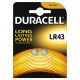 Batteria alcalina duracell lr43 1,5 v in blister da 2 pezzi